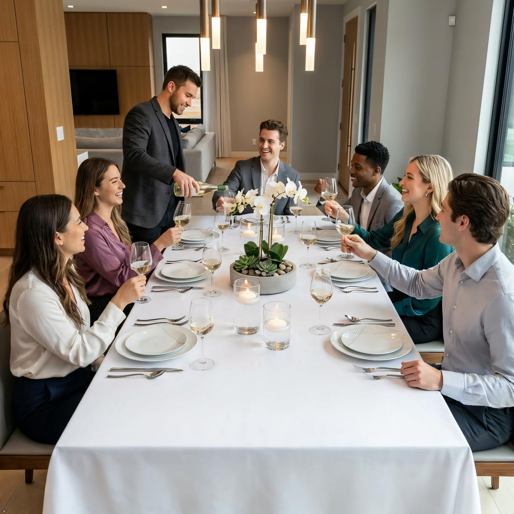 8 Pack White Rectangular Table Cloth 60 x 126 Inch for 8 Foot Table
