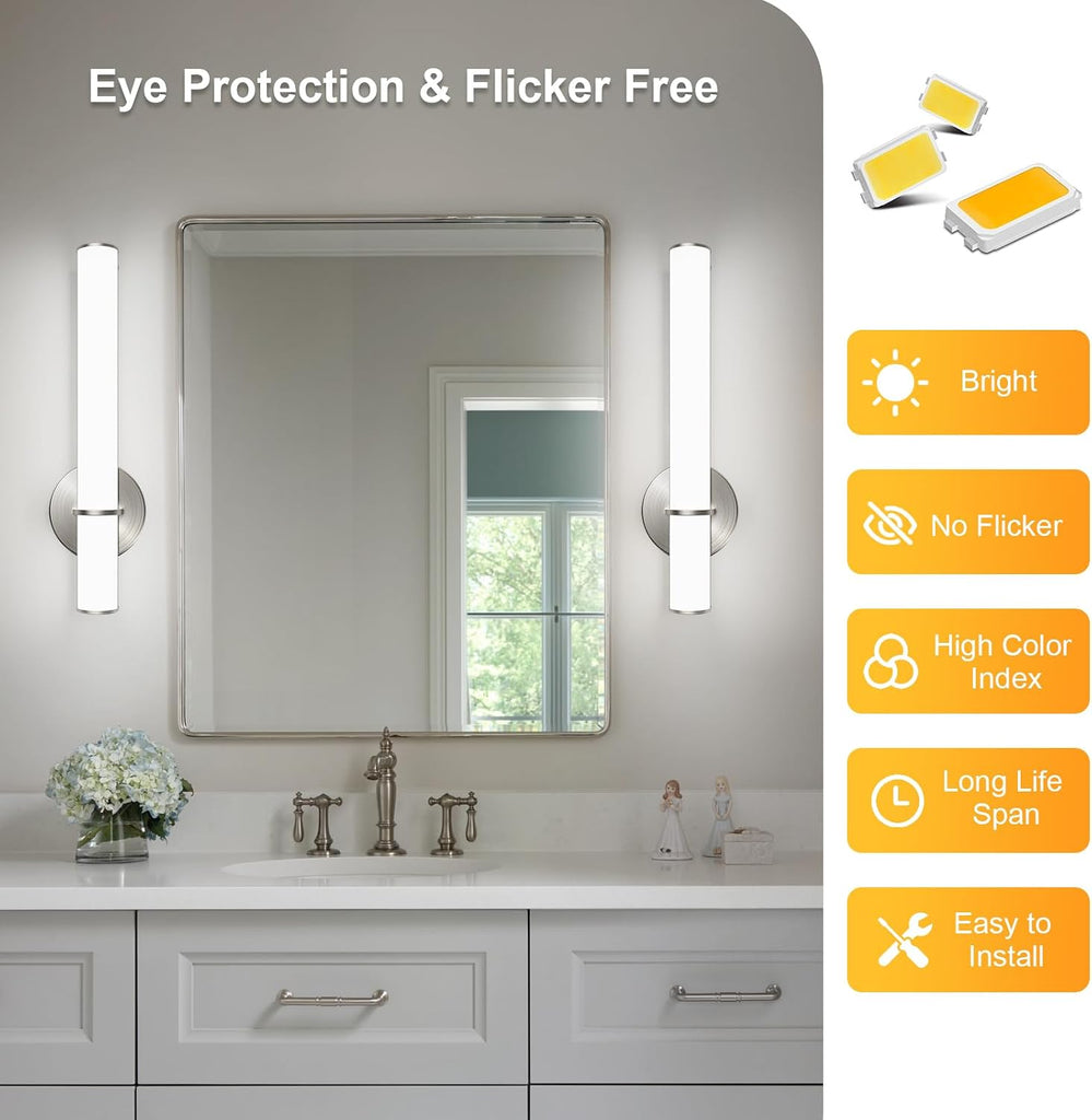 2-Pack 17.3" LED Vanity Light, 12W 1200LM 5000K Daylight Dimmable Bathroom Light Vertical or Horizontal, Modern