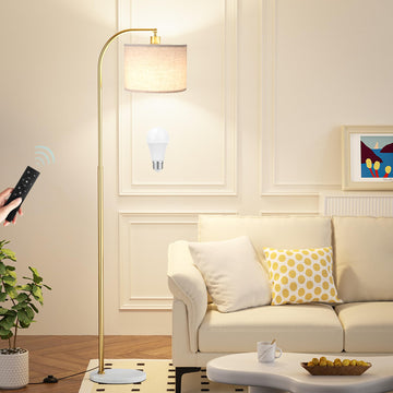 Arc Floor Lamp with Remote and Stepless Dimmable Bulb, Colors Temperature & Brightness Adjustable, Gold Pole & Marble