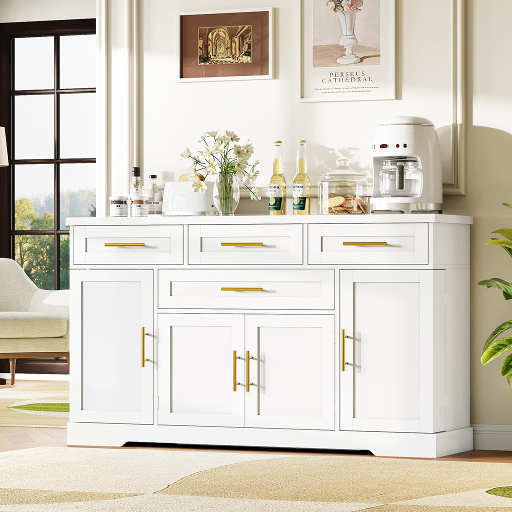 54" Sideboard Cabinet, Kitchen Buffet Cabinet with Storage, White