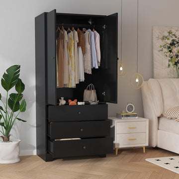71" Armoire Wardrobe Closet, Bedroom Armoire Clothing Storage Cabinet | 3 Drawers & 2 Doors and Adjustable Shelves