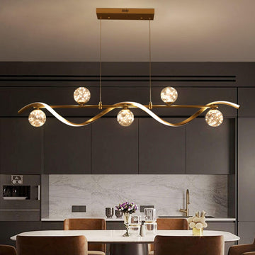 Kitchen Island Light with Glass Globes, 51.2" Gold Chandelier Dimmable Linear Pendant Light, Adjustable Height