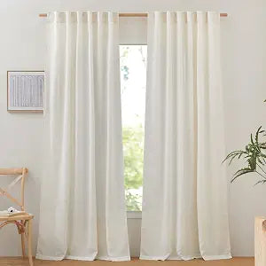 Linen Curtains & Drapes 95 inch Length 2 Panels, Rod Pocket & Back Tab Linen Blend Semi Sheer Privacy with Light