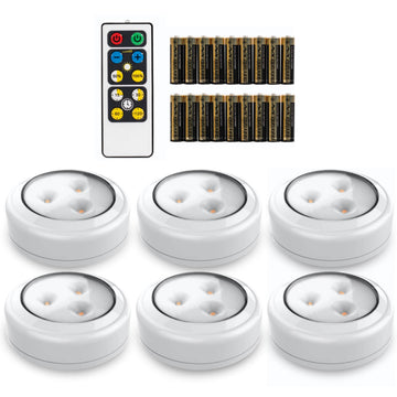 Stick On Push Lights - 6 Pack Remote Controlled LED Lights Under Cabinets - DIY Stick On Lights for Closet, Counter