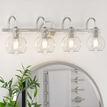 4 Lights Bathroom Vanity Light Fixtures Over Mirror Modern Nickel | 24in Wall Sconce,Brushed Nickel,Globe Glass
