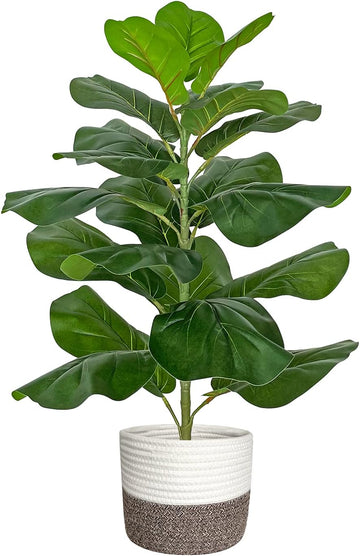 Artificial Fiddle Leaf Fig Tree/Faux Ficus Lyrata Decoration, 30.5" Tall, with Cotton Rope Basket