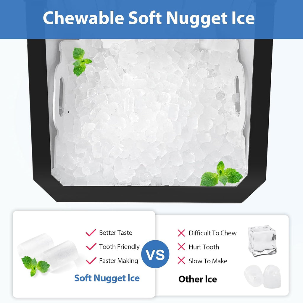 Nugget Ice Maker Countertop, 55lbs/Day, Rapid Ice Release in 5 Mins, Large Capacity Chewable Ice Maker, Self-Cleaning
