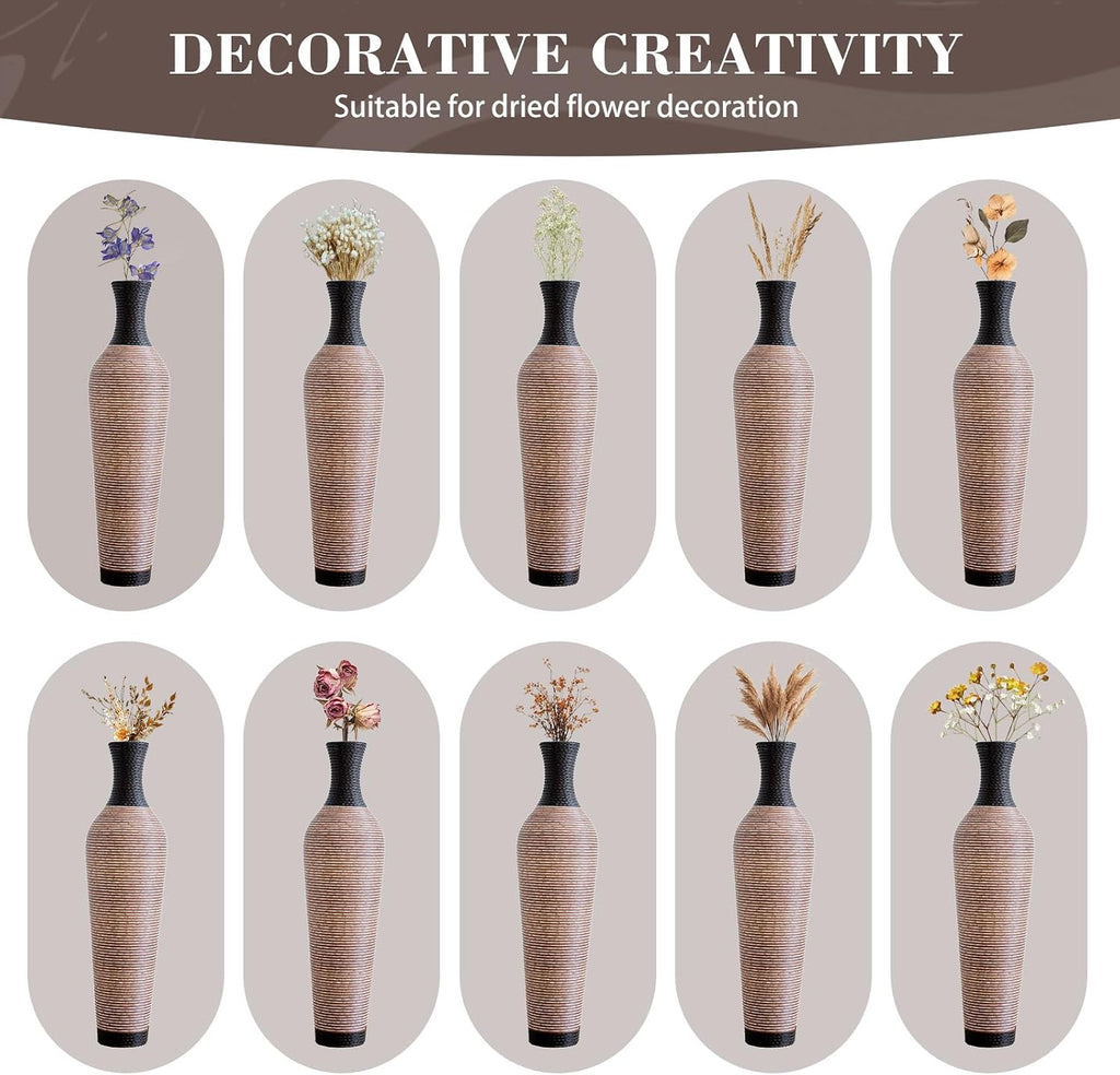 39.4" Tall Floor Vase, Handcrafted PVC Modern Textured Brown & Black Decorative Vase, Large Boho Standing Vase