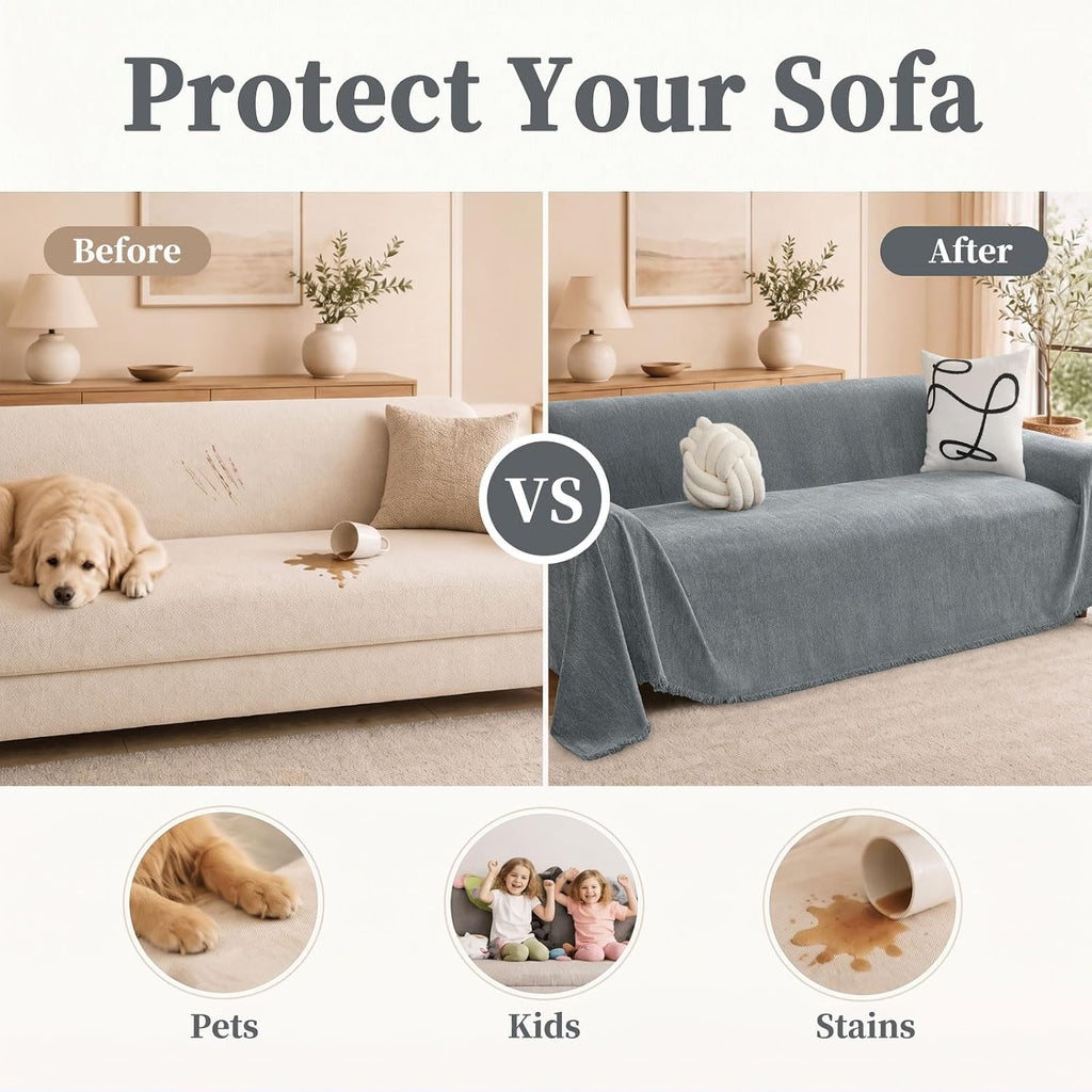 Couch Cover for Dogs, Boho Sofa Covers for 3 Cushion Couch Washable, Chenille Sofa Slipcover for Pets, Soft Loveseat