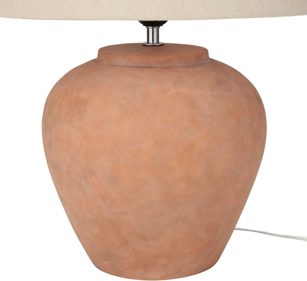 Home 20" Rustic Terracotta Ceramic Table Lamp with Fabric Shade, Bedside Nightstand Lamp
