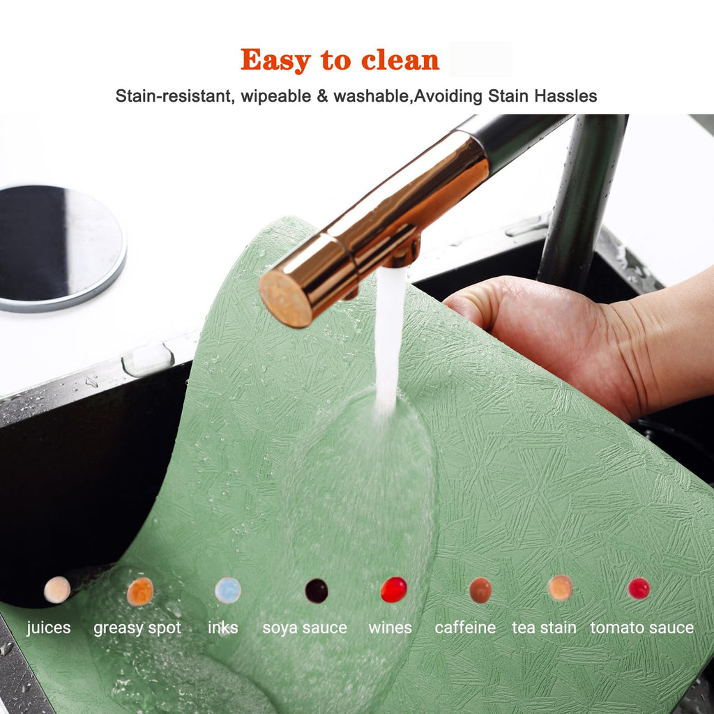 Green Vinyl Placemats Set of 6 Waterproof Wipeable Table Mats
