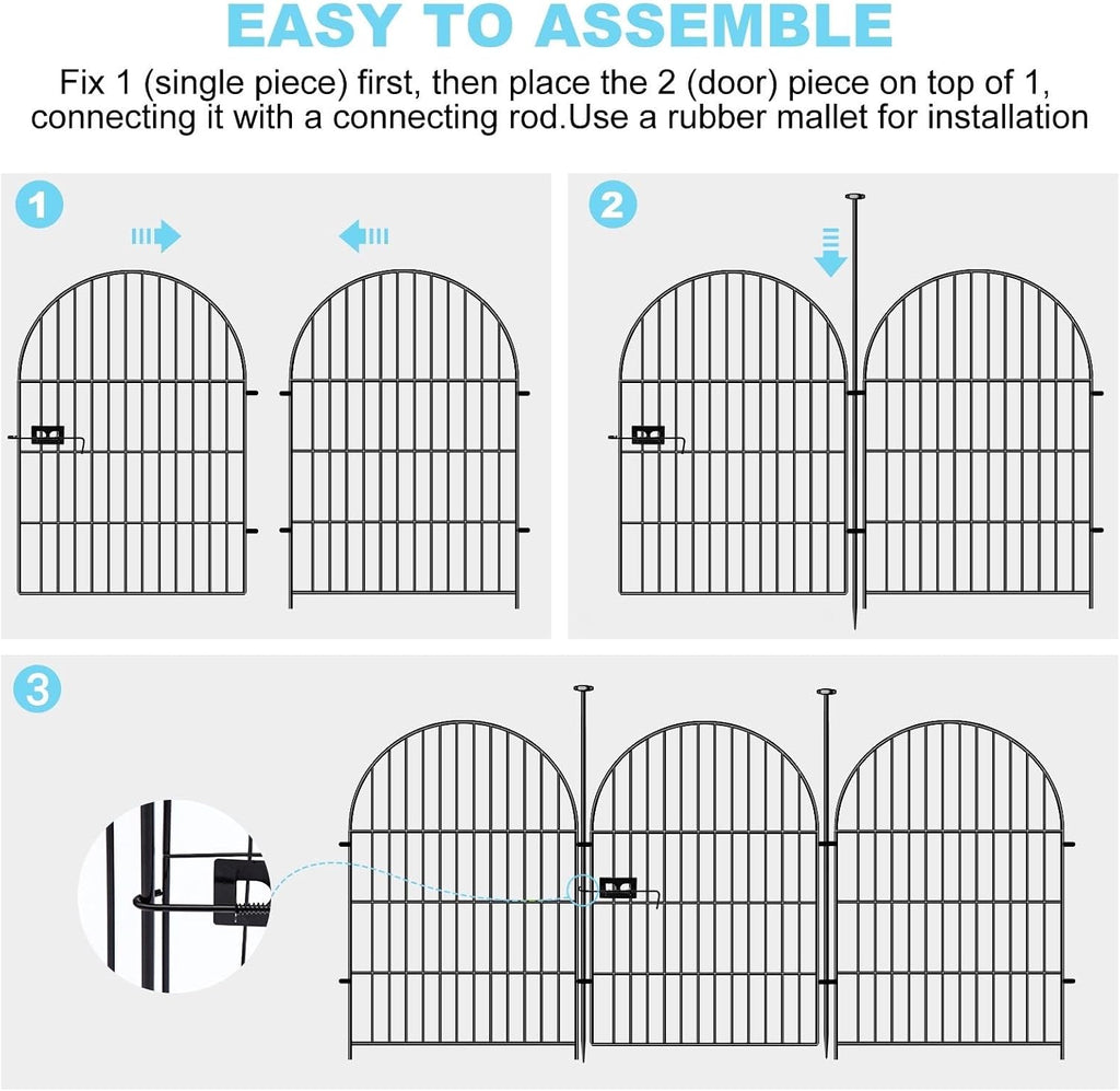 Garden Fencing 36 Inch High with Gate, 14 Panels Garden Fence Total 30.6 Ft(L),No Dig Animal Barrier, Rustproof Metal