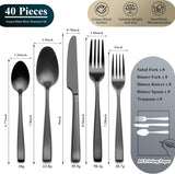 Matte Black Silverware Set, 40-Piece Premium Stainless Steel Black Cutlery Set for 8, Matte Flatware Sets