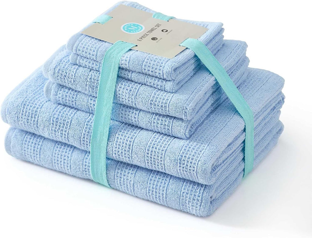 Bath Towels, Soft & Absorbent 100% Cotton Towels, Solid 500 GSM, 6-Piece Bathroom Towel Set with Textured Weave