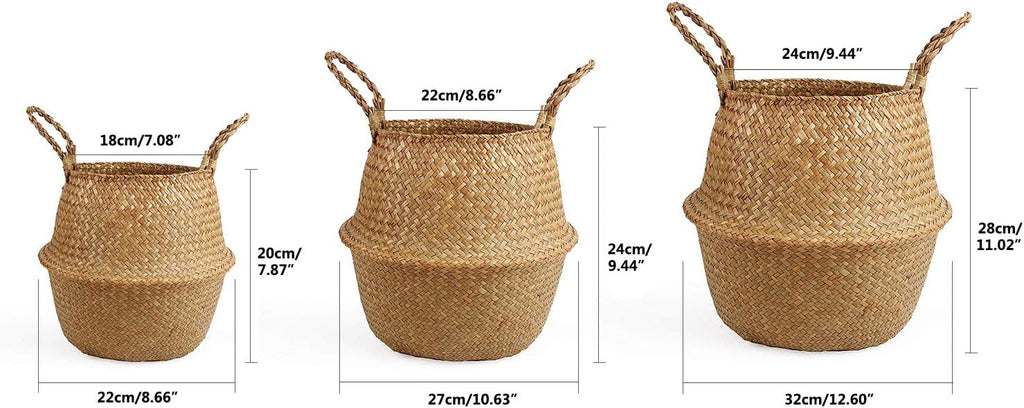 Woven Seagrass Belly Basket for Storage Plant Pot and Laundry, Picnic and Grocery Basket (Medium, Original)