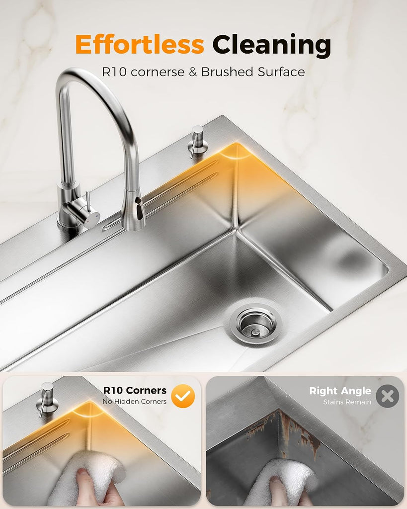 33X22 Drop In Kitchen Sink, 304 Stainless Steel Workstation Sink