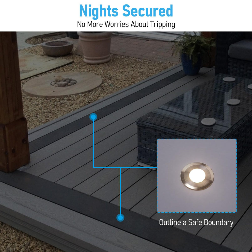 3000K Recessed Low Voltage Deck Light, Flat Round Aperture
