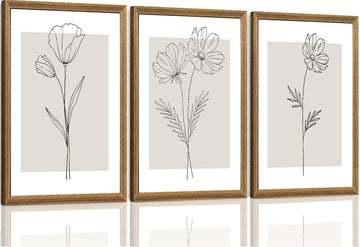 Neutral Botanical Floral Wall Art, Black and White Farmhouse Flowers Wall Decor, Modern Minimalist Line Art Canvas