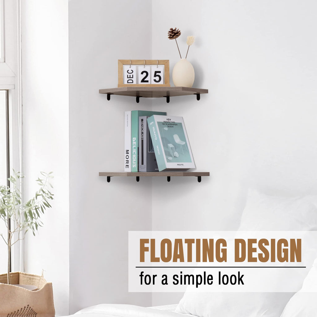 Corner Shelf Wall Mount, Corner Floating Shelves, Set of 4 Corner Wall Shelf Organizer, Rustic Wood Wall Storage