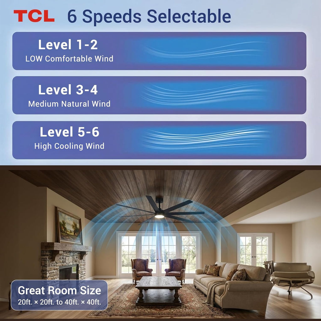 72 Inch Large Ceiling Fans with Lights and Remote, Quiet Modern Ceiling Fan