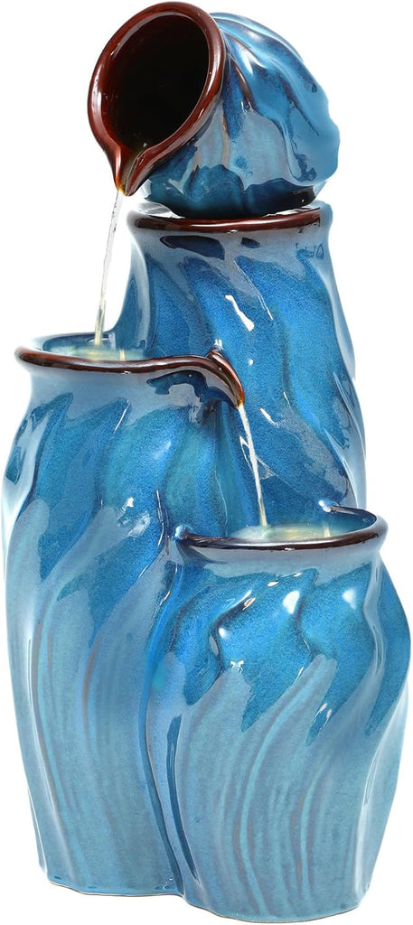 29" Outdoor Water Fountain, Ceramic Outdoor Fountain, Stacked 4-Tier Pots Waterfalls Decor, Creating Relaxing Serene