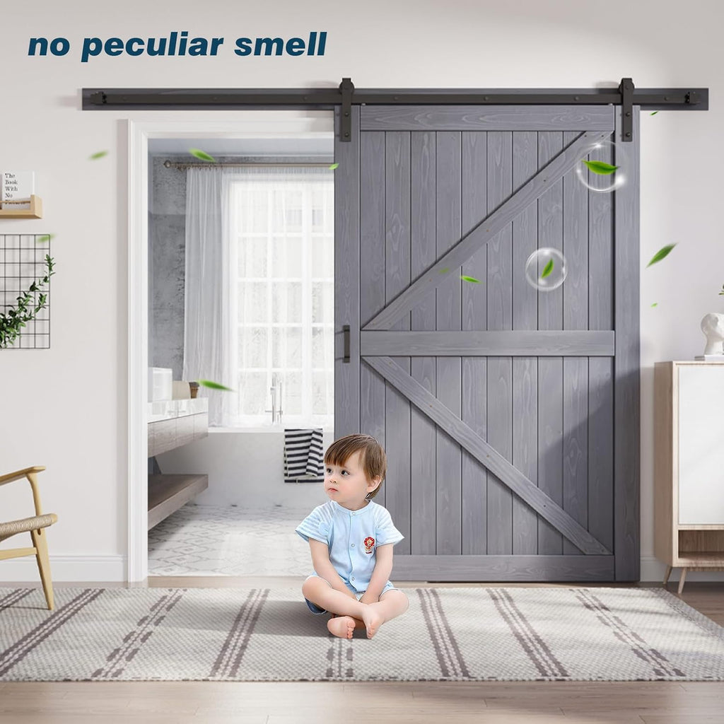 54in x 84in Gray Wood Barn Door Slab with 9ft (108inch) Barn Door Hardware Track Kit Included, Doubl
