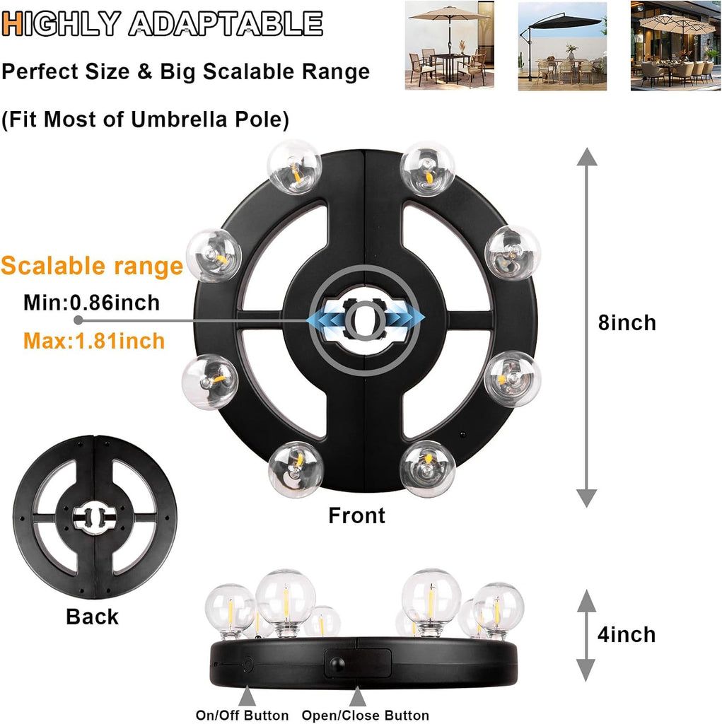 Umbrella Lights Outdoor Patio, Rechargeable Cordless with Dimmer &Timer