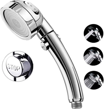 High Pressure Shower Head, 3-Settings Handheld Showerhead with ON/Off Full Shutoff Push Button and Switch to Control