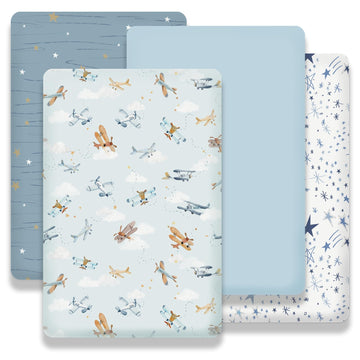 4PK Mini Crib Sheets, Pack and Play Sheet for Baby Boys, 38"x 26"