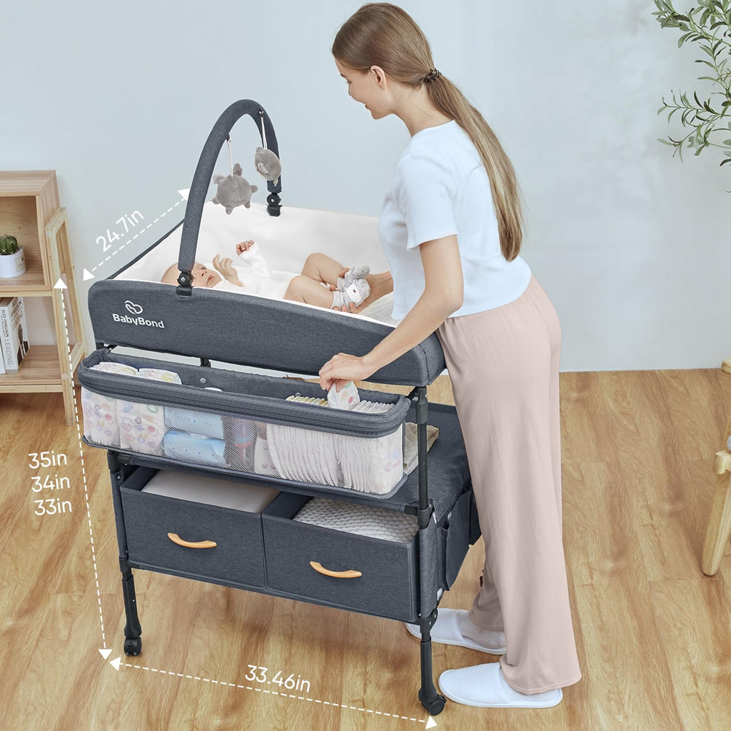 Portable Baby Changing Table with 2 Storage Baskets (Grey) | Large Storage Foldable Changing Table for Infant and