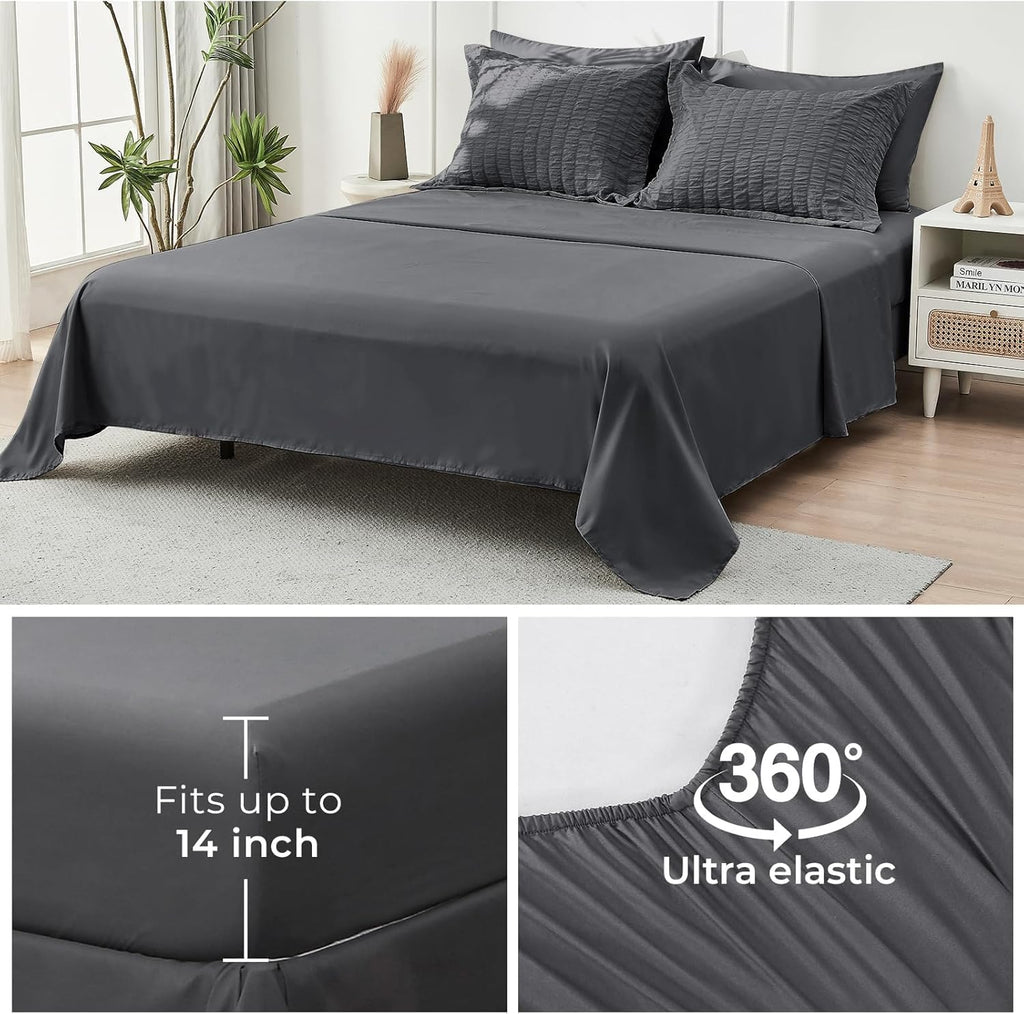 Comforter Sets Seersucker 7 Pieces, All Season Luxury Bed in a Bag, Bedding Set with Comforters, Sheets