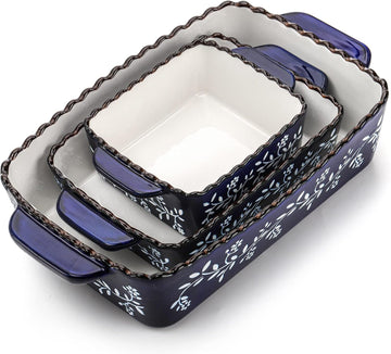 3 Pack Ceramic Bakeware Set Porcelain Rectangular Dish Lasagna Pans for Cooking Kitchen Casserole Dishes Cake Dinner