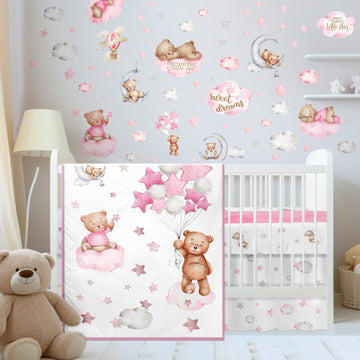 5 Pcs Crib Bedding Set Sheets Comforter Skirt for Toddlers, Pink