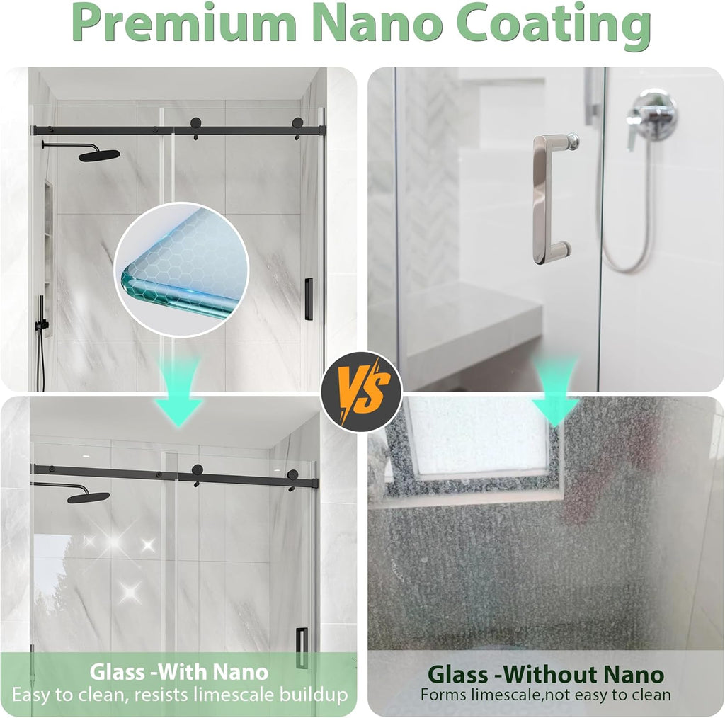 Frameless Shower Door, 55-60" W x 76" H Sliding Glass Shower Door