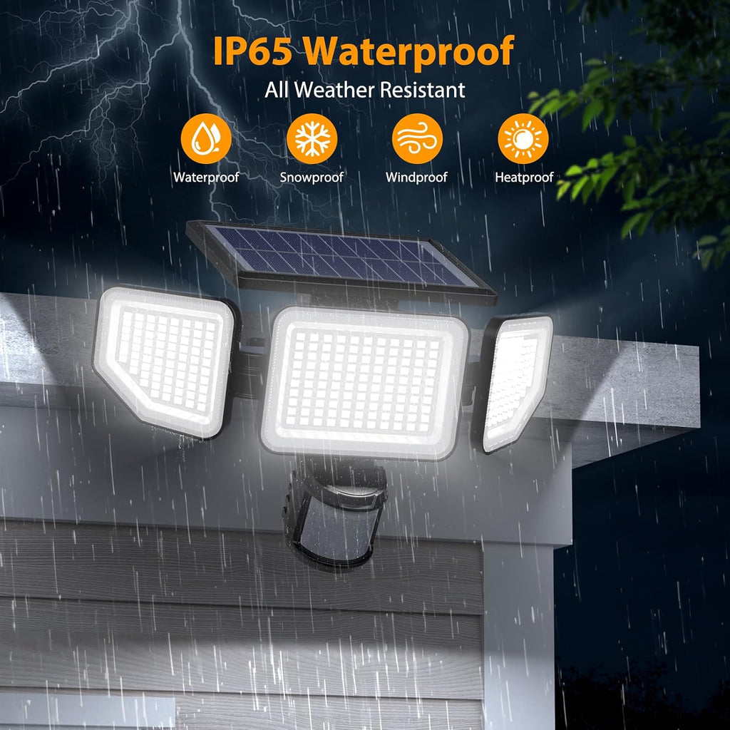 4500LM Solar Lights Outdoor, 3 Heads Security Lights with Remote Control, IP65 Waterproof Motion Sensor Lights, 3