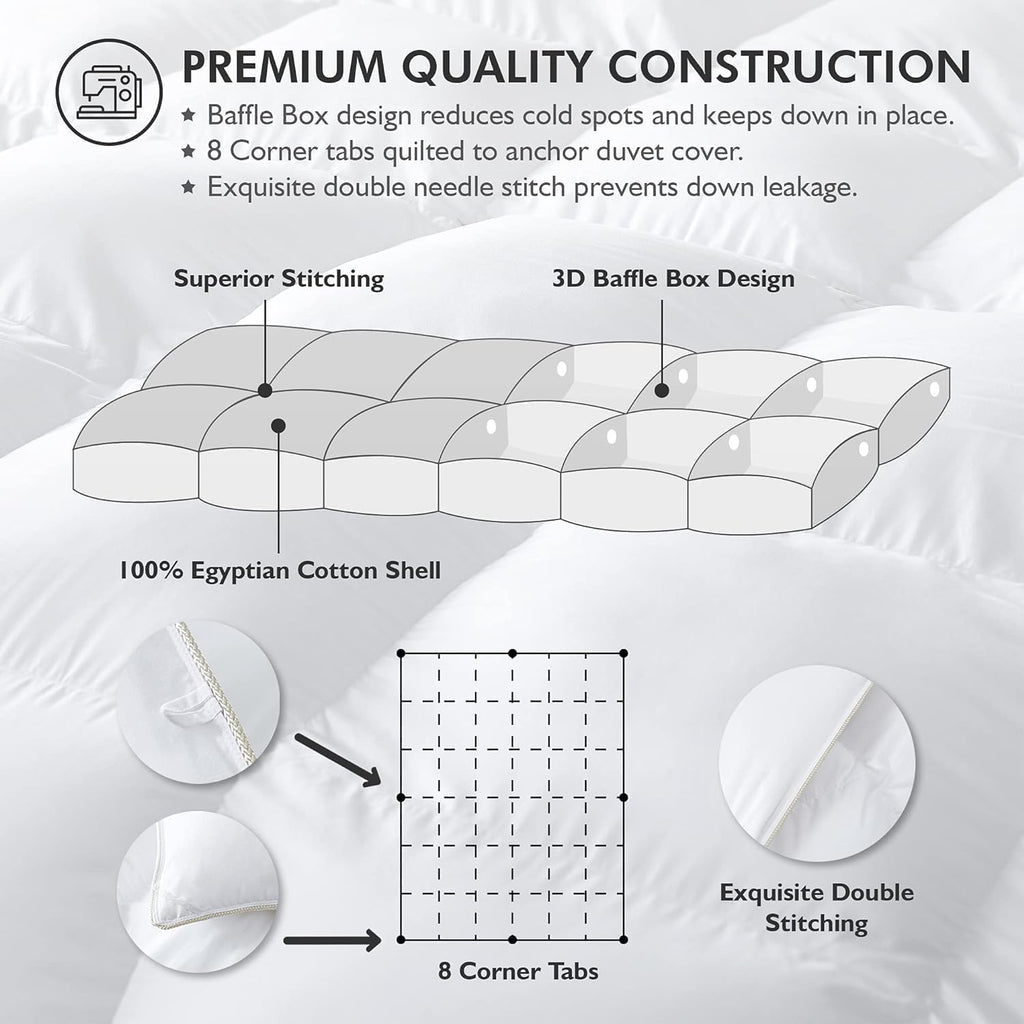 Luxurious King/California King Goose Down Comforter, Unique White Solid, 600 Thread Count, 100% Egyp