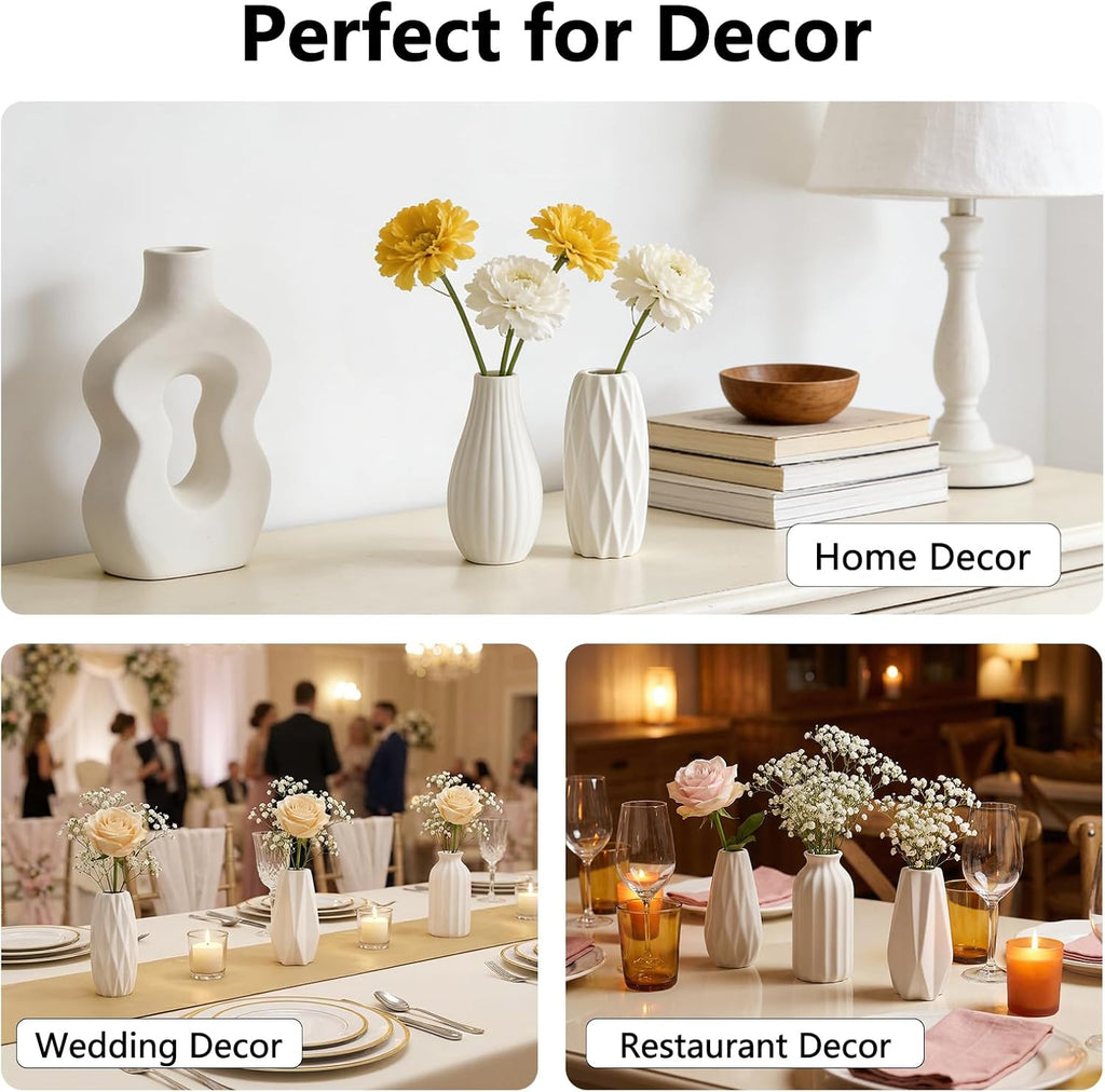 Ceramic Bud Vases Set of 12 - Matte Mini White Jars Bulk | Small White Ceramic Vases for Centerpieces, Wedding Floral