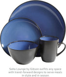 Soho Lounge Round Reactive Glaze Stoneware Dinnerware Set, Service for 4 (16pc), Blue, Soho Round