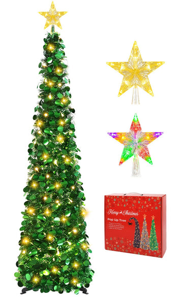 5FT Pop Up with Lighted Top Star for Christmas Decorations