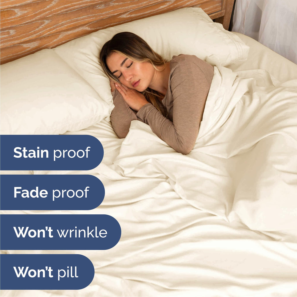Queen Size 4 Piece Sheet Set - Breathable & Cooling Sheets - Off White