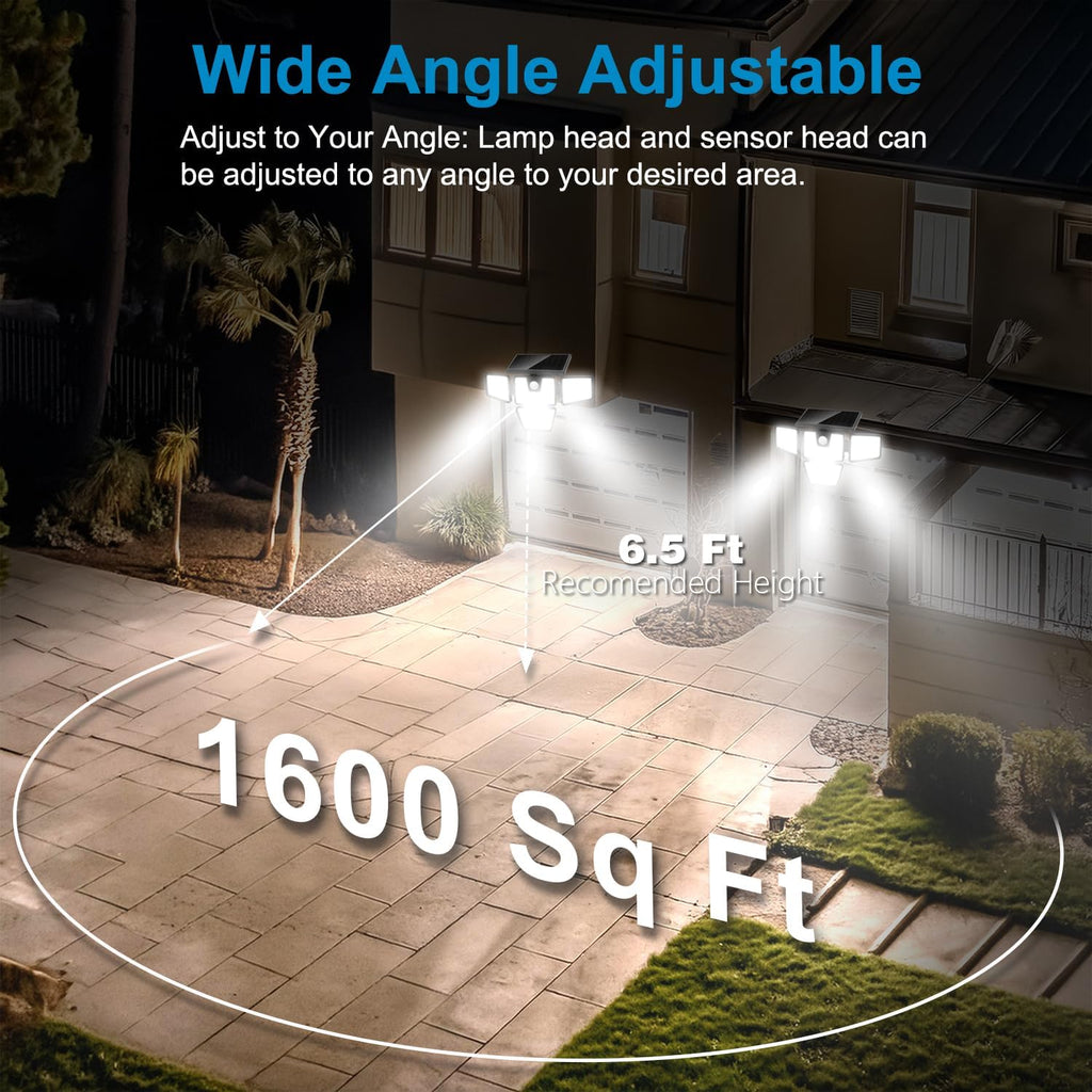 Solar Flood Lights Outdoor, Motion Sensor Security Lights, 4 Heads, IP65