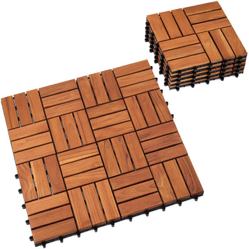 Teak Deck Tiles (Pack of 9) Hardwood Interlocking Patio Deck Tiles, Teak Wood Deck Tiles Interlocking Outdoor, Patio