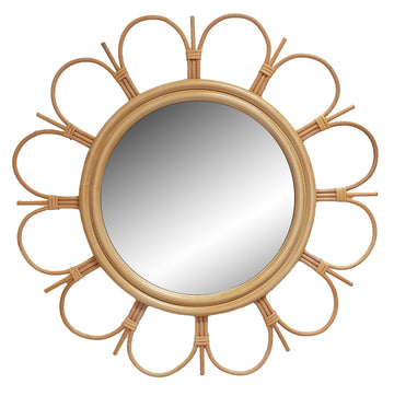 27" Handmade Farmhouse Large Rattan Round Mirror Hallway
