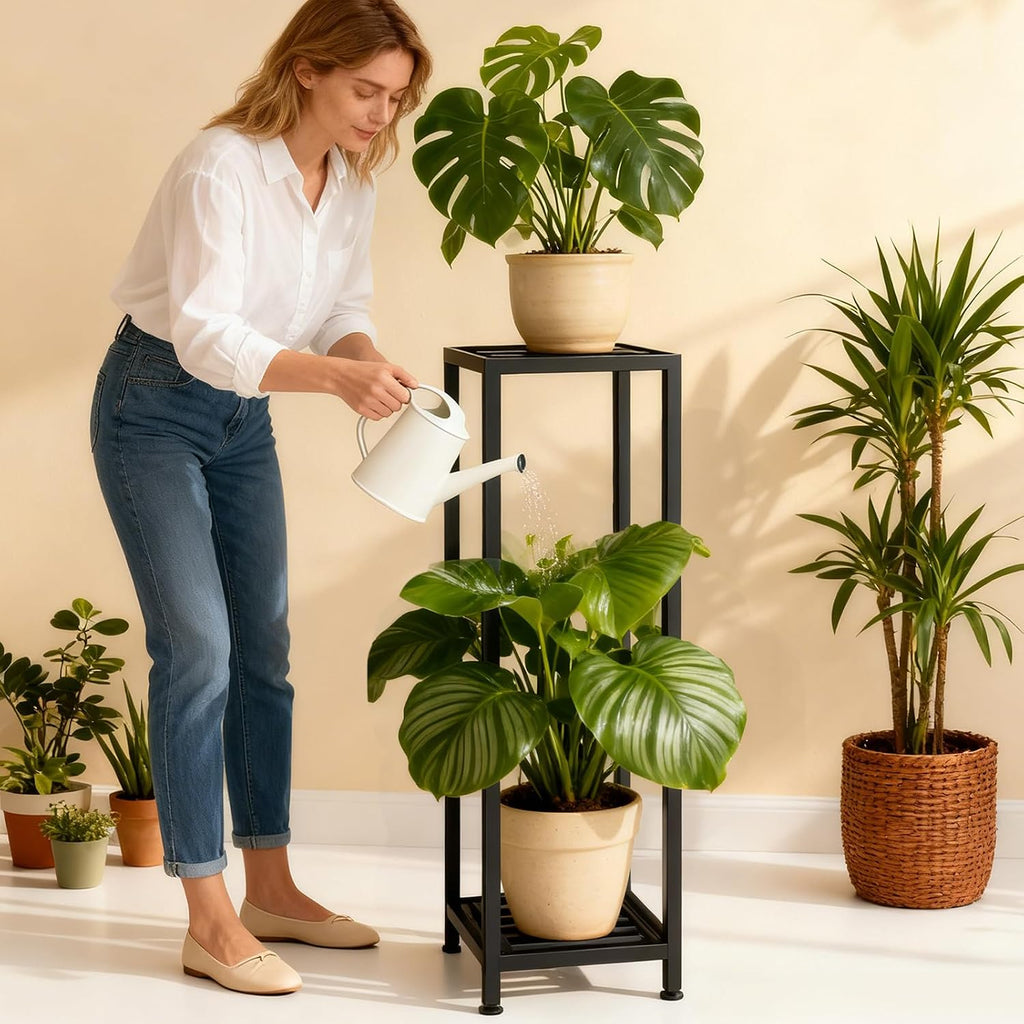 Plant Stand Indoor Outdoor, 41'' Tall Wrought Iron Plant Stands, Heavy Duty | 2 Tier Metal Pedestal Stand Decorative