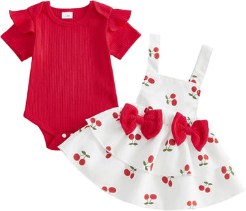 Baby Girl Summer Clothes Cute Skirt Outfits Short Sleeve Romper Overall Dress Ruffle Newborn Fruit Cherry Outfit