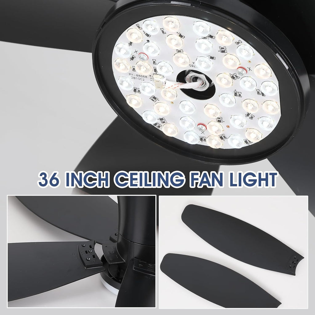 42" Ceiling Fans with Lights-Low Profile Ceiling Fan with Light and Remote/APP Control,Flush Mount,DC Reversible,LED Dimmable Black Ceiling Fans for Bedroom,Indoor/Outdoor Patio Use