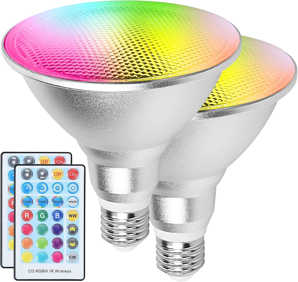 LED Par38 Flood Light Bulb Waterproof Outdoor, Color Changing Light RGBW | 30W=100W , Timing, 1800LM, Warm+Cool
