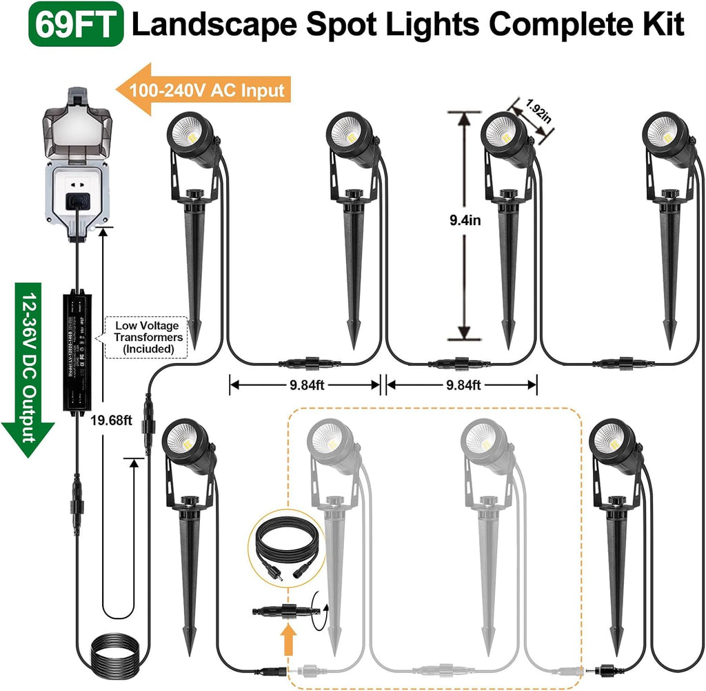 Low Voltage Landscape Lighting, 6 Pack Outdoor Spot Lights with Transformers, 12V Warm White Landscape Spotlights
