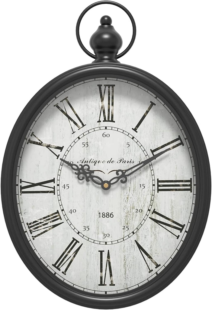 Menterry Oval Retro Wall Clock, Rustic Vintage Style, Black Antique Design