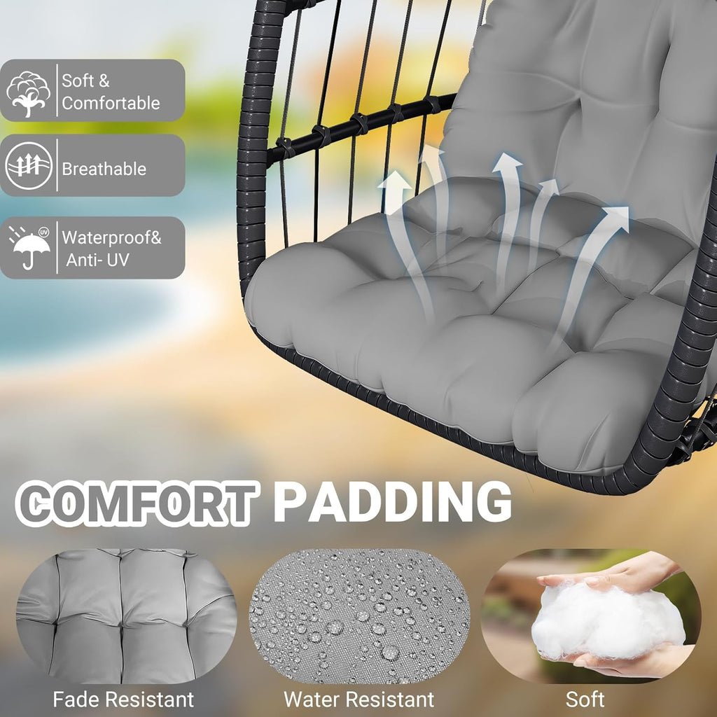 Egg Chair with Stand,Patio Rattan Wicker Hanging Hammock Chair Porch Garden,Thickened Aluminum Alloy Steel Frame and